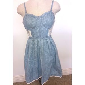 Darling Denim Polkadot and Lace Dress
